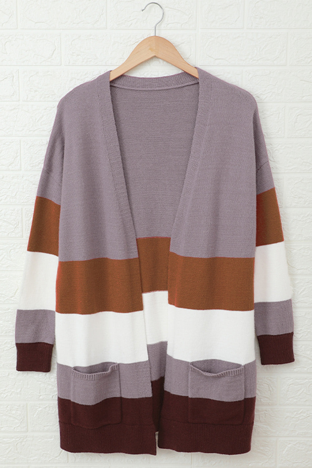 Open Front Colorblock Cardigan with Pockets