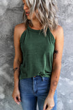 Green Solid Color Crew Neck Tank Top