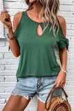 Knotted Cold Shoulder Sleeve Keyhole Front T Shirt