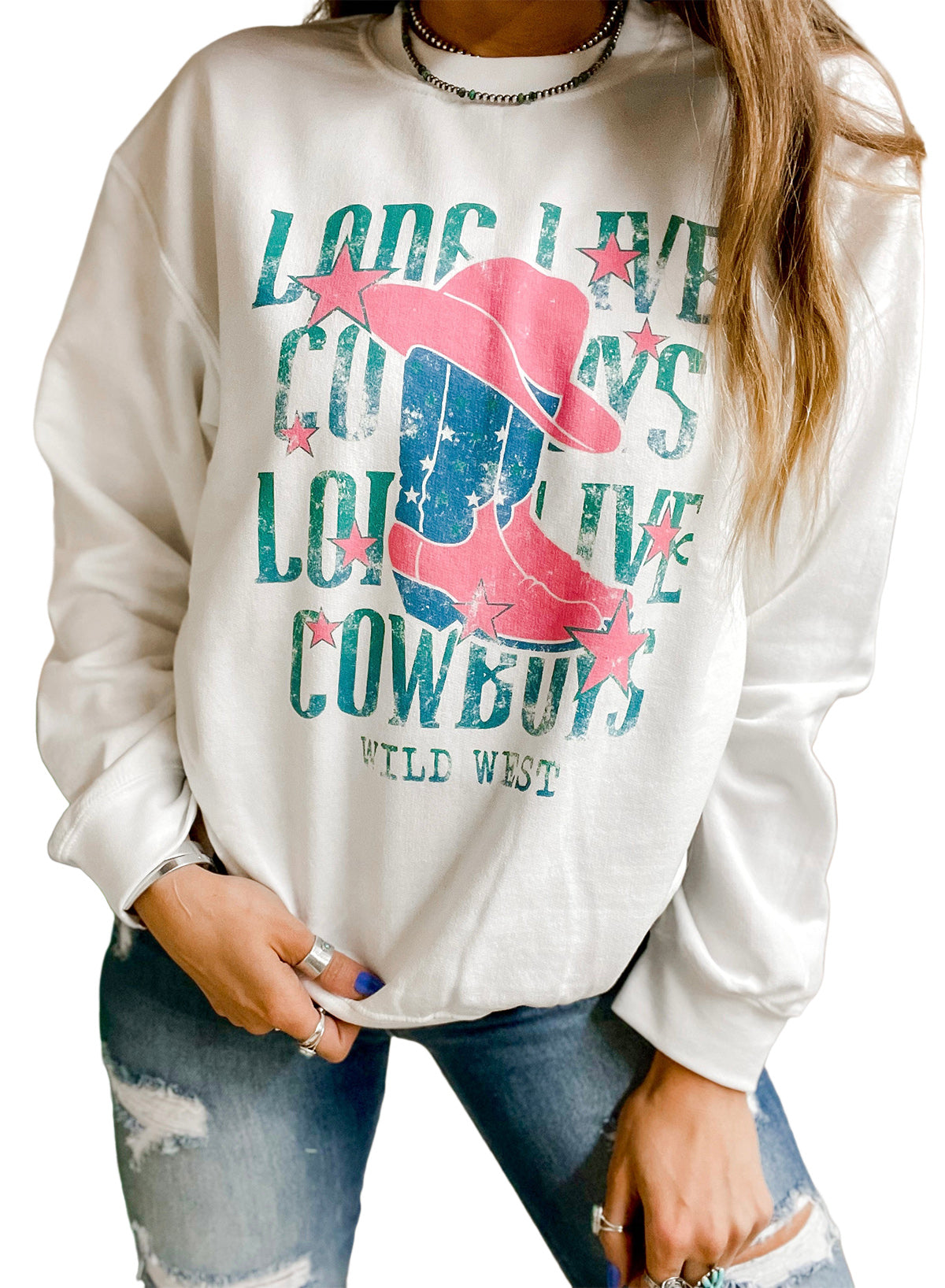 Sweat-shirt graphique blanc LONG LIVE COWBOY WILD WEST