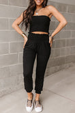 Smocked Tube Top and High Waist Pants Set