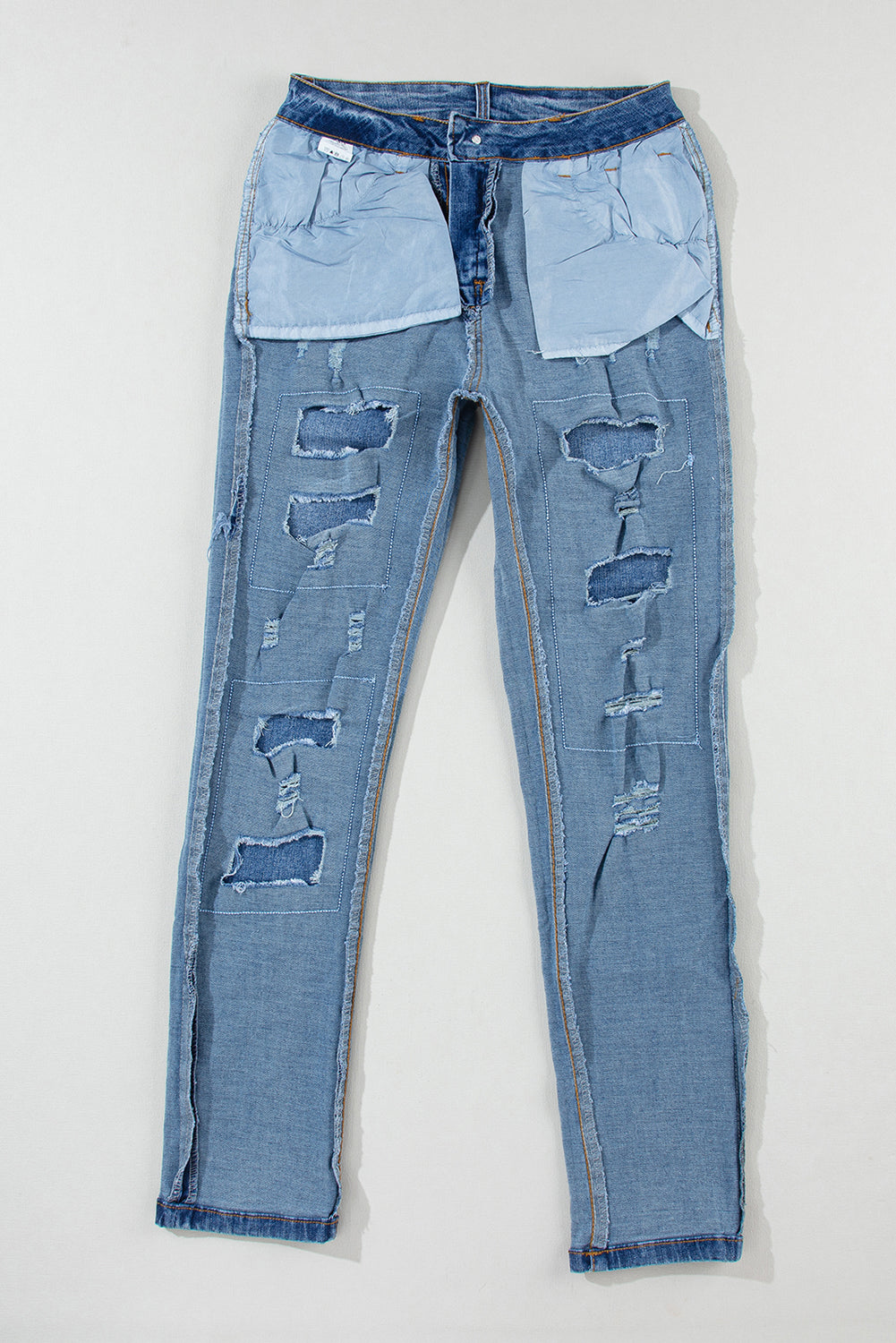 Sky Blue Buttoned Pockets Distressed Jeans