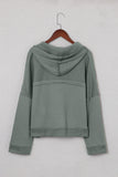 Khaki Casual Button Solid Patchwork Trim Hoodie