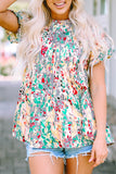 Floral Print Ruffle Sleeve Babydoll Top