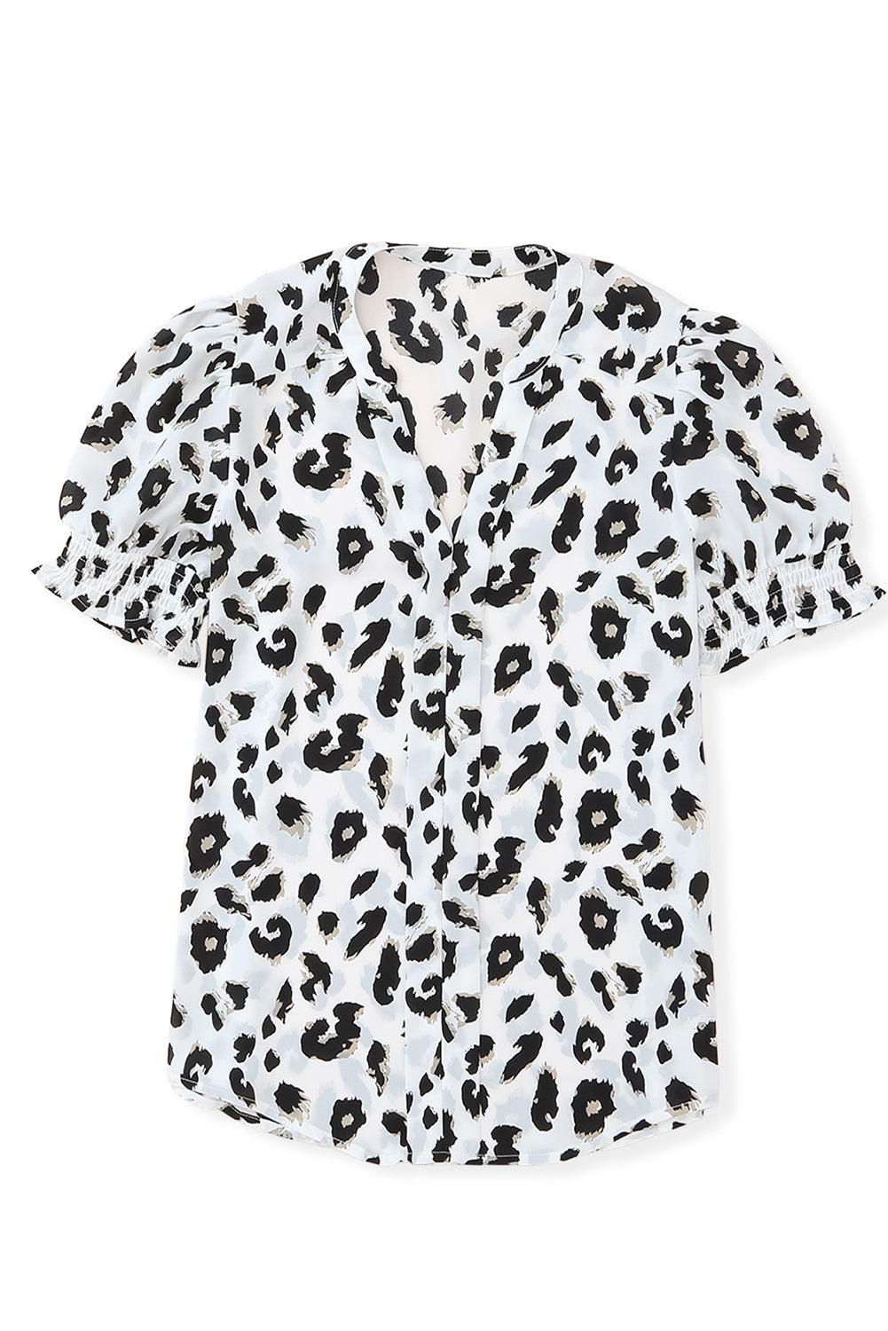 Leopard Notch Neck Bubble Sleeve Blouse