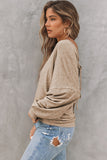 Khaki Tie Plunging Back Dolman Sleeve Oversize Top