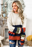 Buttoned Shoulder Drop Shoulder Striped Sweater