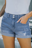 Cuffed High Rise Denim Shorts