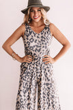 Print Pockets Wide Leg Sleeveless Jumpsuit