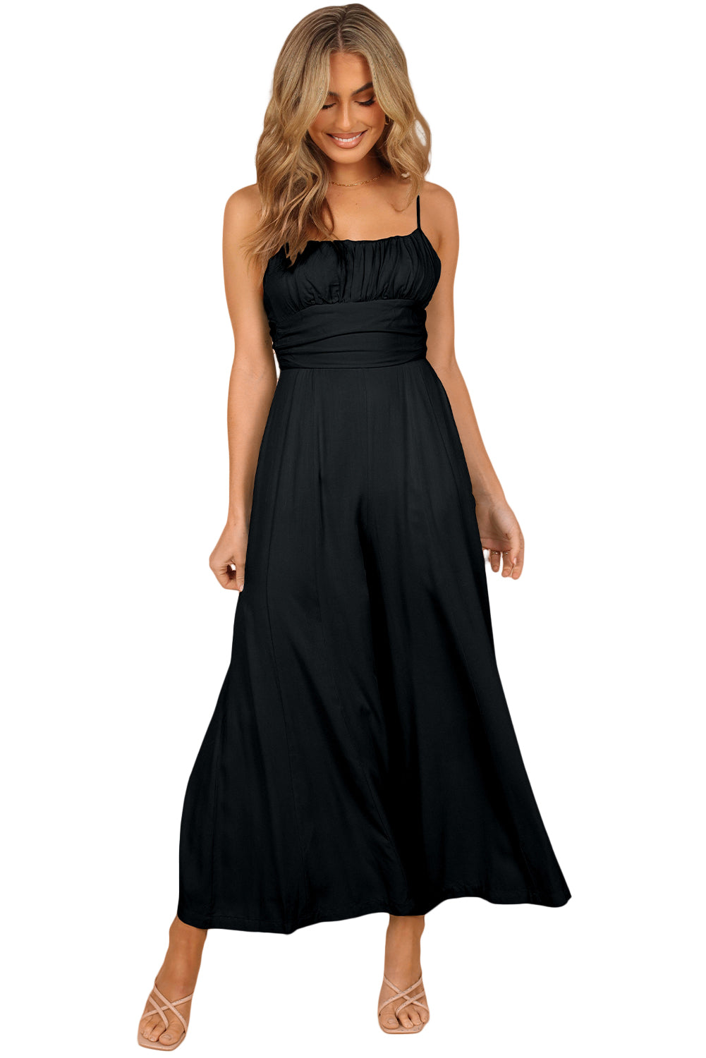 Spaghetti Straps Backless Knot Wide-Leg Jumpsuit