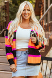 Striped Colorblock Drop Shoulder Slouchy Cardigan