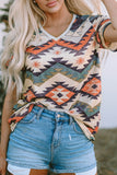 Aztec Print V Neck Long Sleeve Top