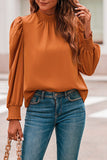 Long Bubble Sleeve Mock Neck Chiffon Blouse