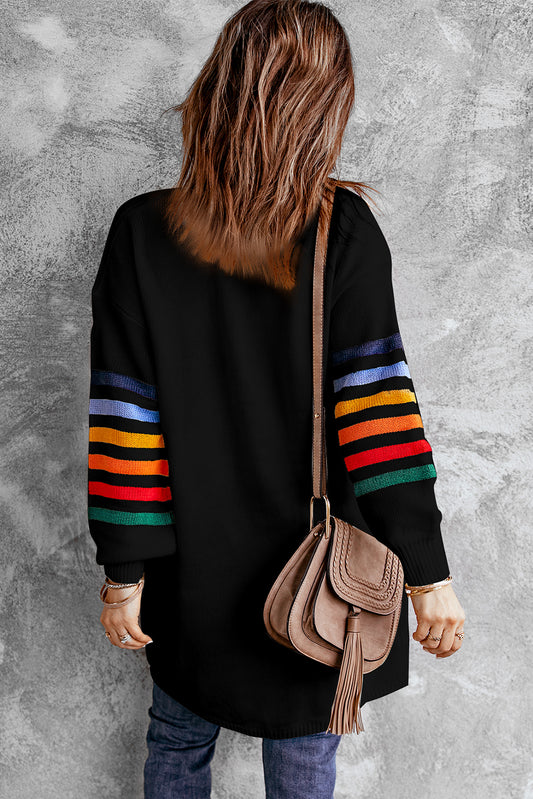 Striped Balloon Sleeve Cardigan