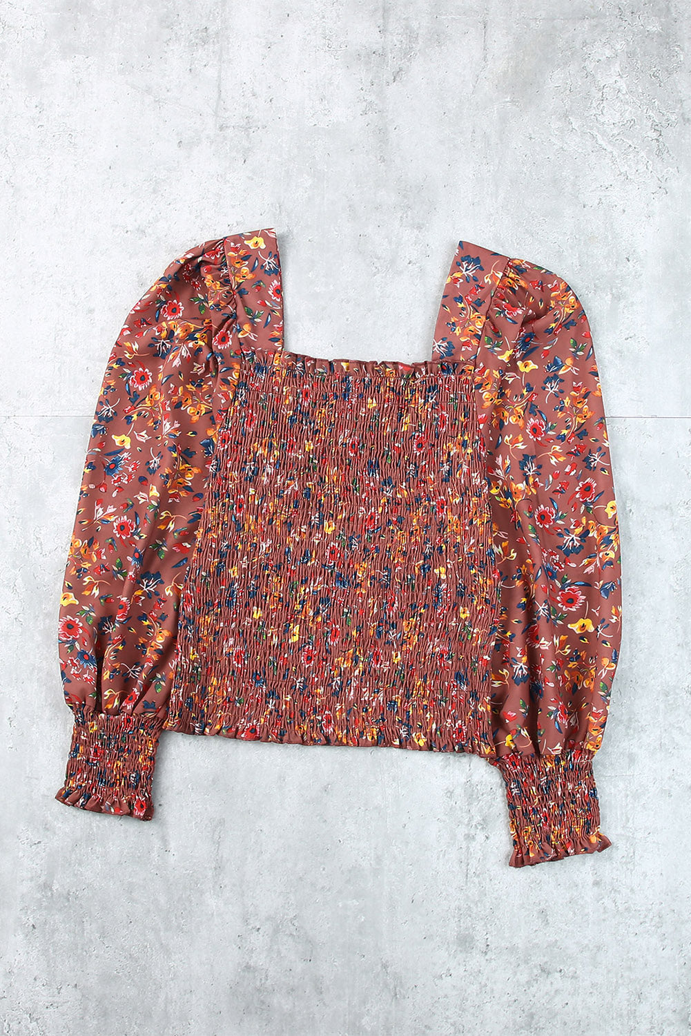 Floral Print Smocked Long Sleeve Top