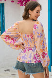 Floral Print Smocked Long Sleeve Peplum Blouse