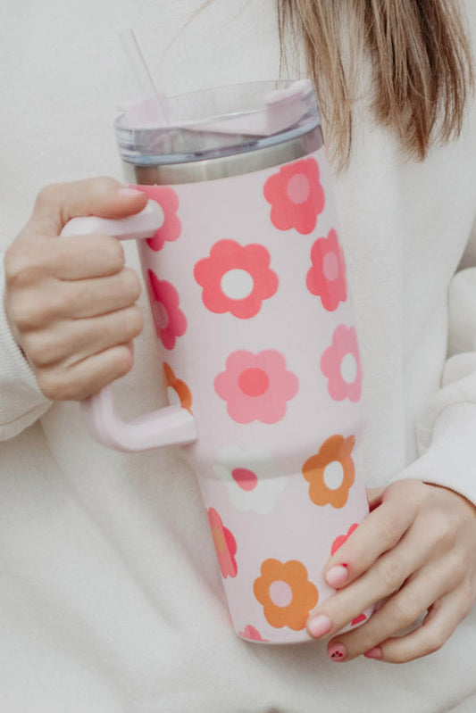 Tasse à vide en acier inoxydable avec impression de fleurs multicolores 