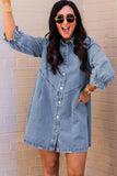 Buttoned Long Sleeve Denim Mini Dress