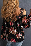 Floral Print Lace Patchwork Loose Cold Shoulder Blouse