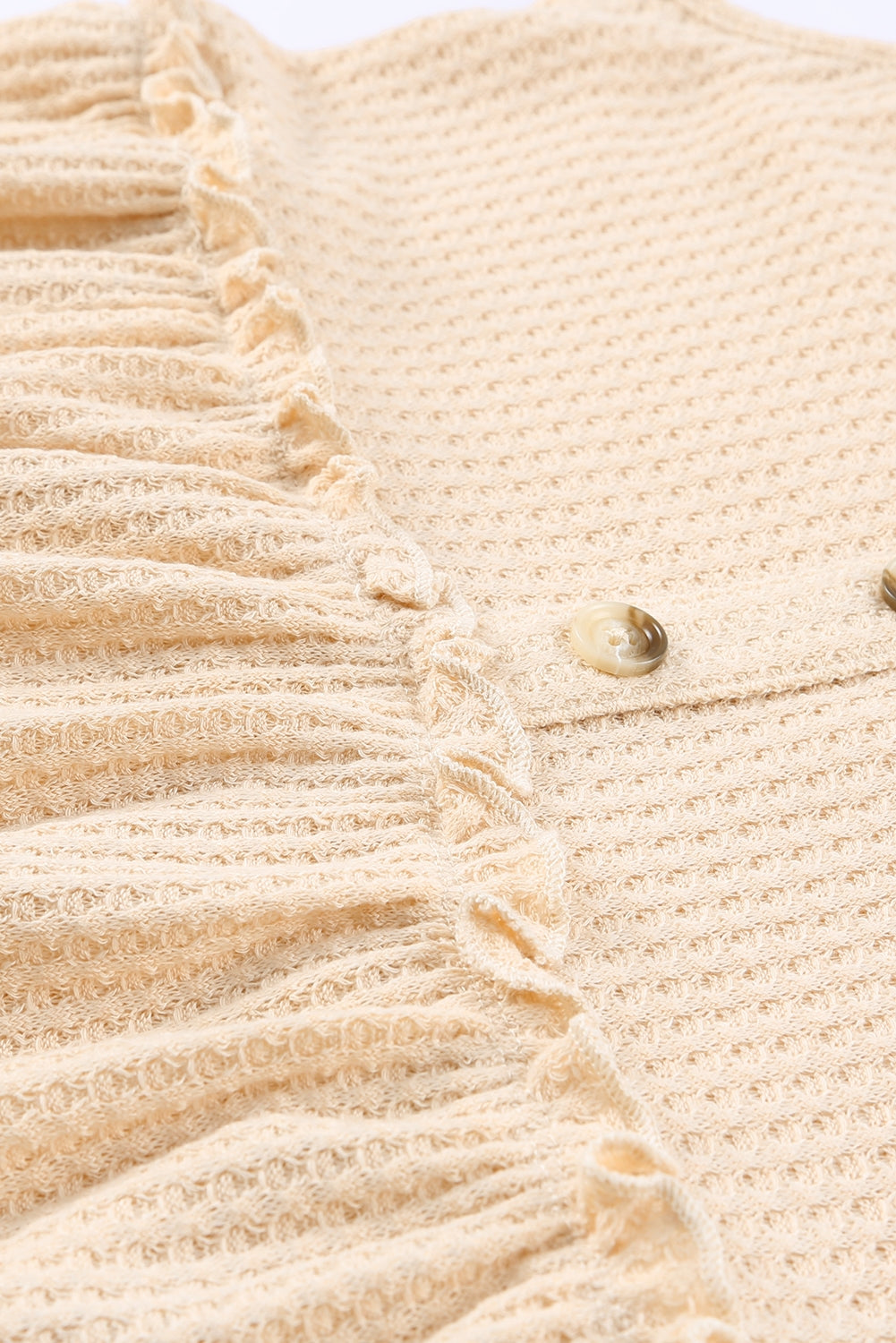 Waffle Knit Button Ruffled Casual Tank