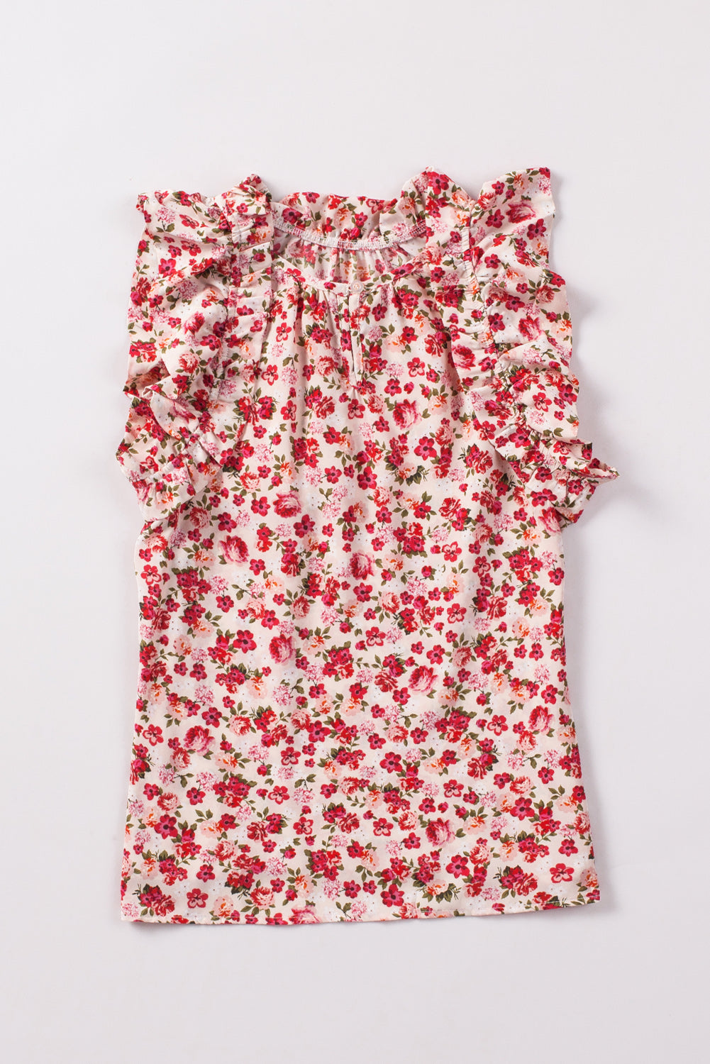 Floral Print Ruffled Mock Neck Sleeveless Top