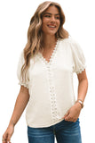 Lace Jacquard Short Sleeve V Neck Casual Shirt