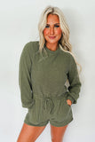 Corded Pullover Long Sleeve Drawstring Romper