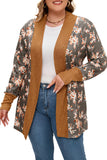 Cardigan marron en tricot à fleurs et patchwork de grande taille