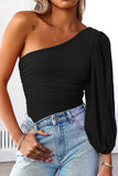 One Shoulder Mesh Long Sleeve Top