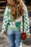 Flaxen Checkered Print Drop Shoulder Sweater