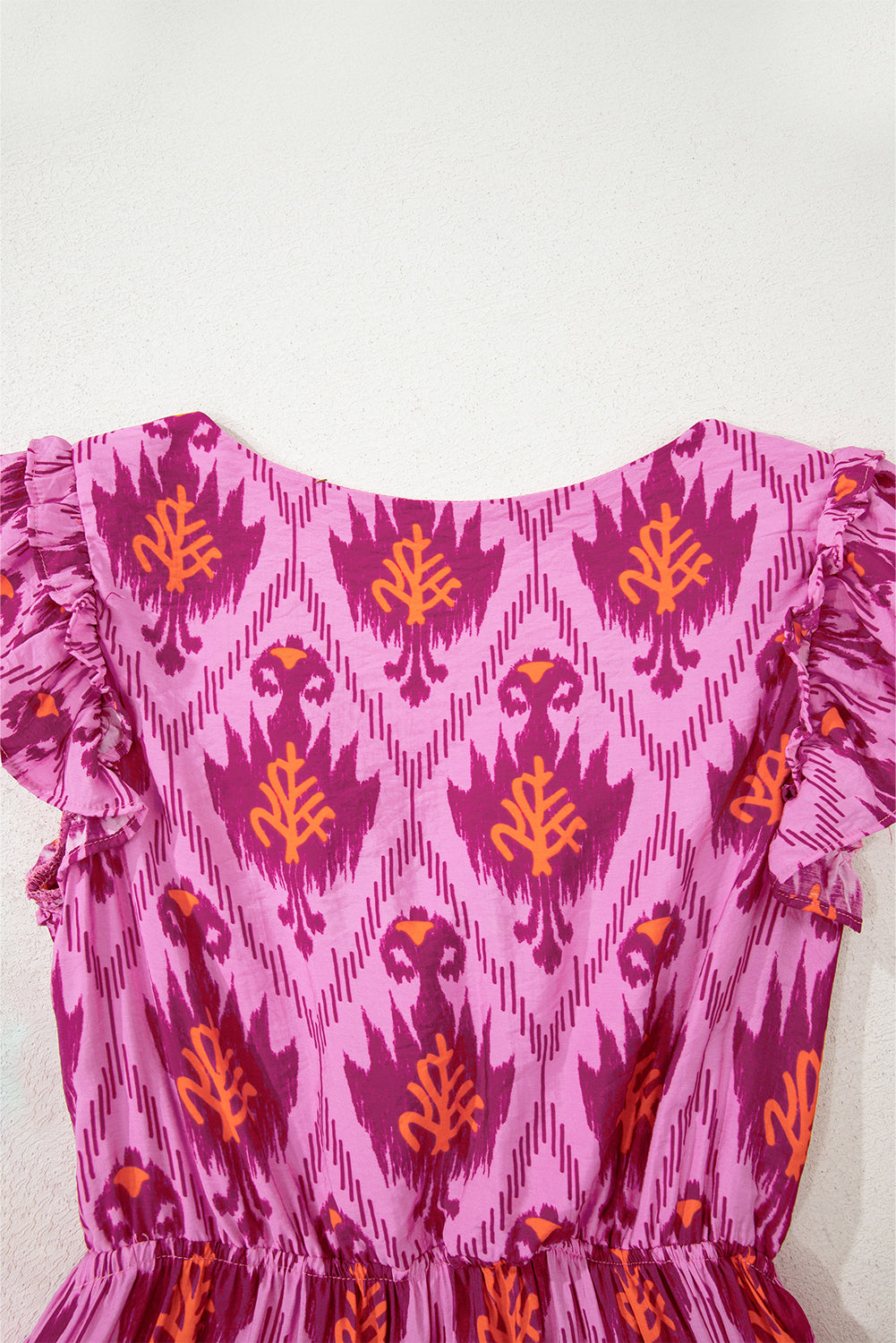 Bonbon Retro Print Twisted Front Ruffled Sleeve Maxi Dress