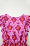 Bonbon Retro Print Twisted Front Ruffled Sleeve Maxi Dress