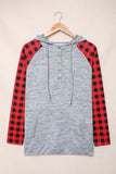 Plaid Splicing Kangaroo Pocket Buttoned Hoodie