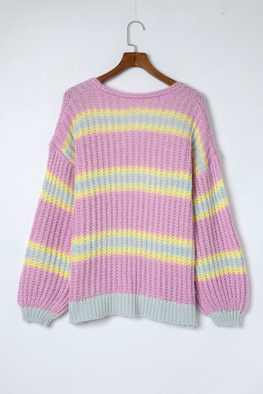 Contrast Striped Open Front Cable Cardigan