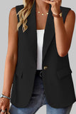 Single Button Pocketed Lapel Vest Blazer