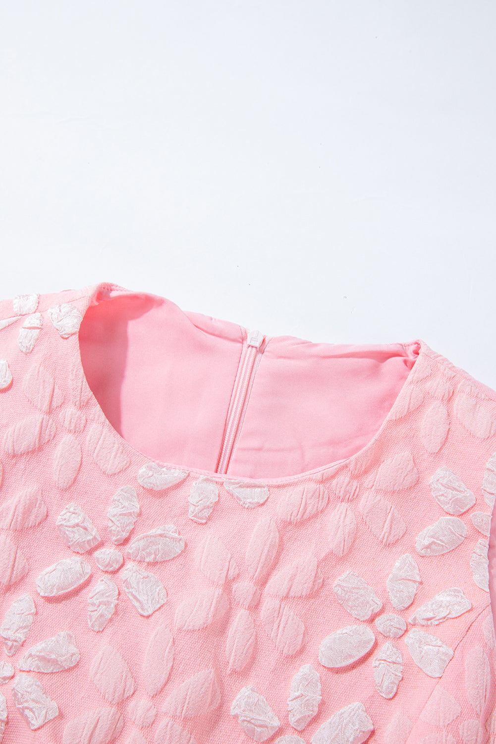 Pink Floral Lace Ruched Bubble Sleeve Top