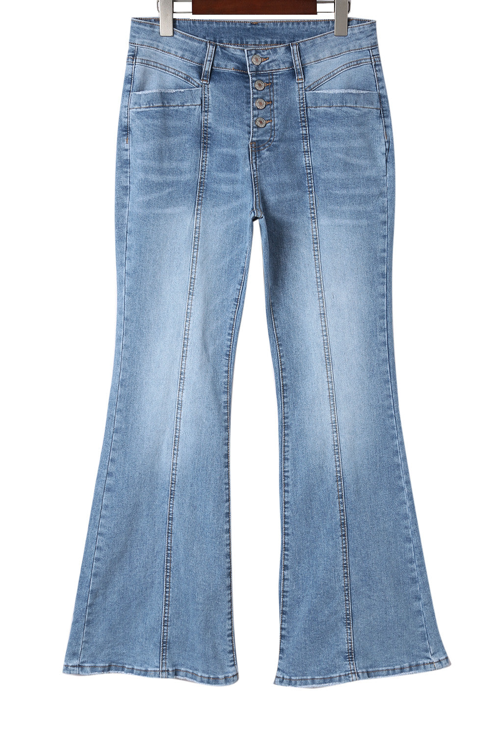 Button Fly Seamed Flare Jeans