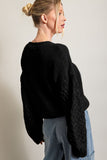 Parchment Cable Knit Sleeve Drop Shoulder Sweater