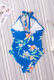 Floral Print Deep V Halter Backless One-piece Swimwear