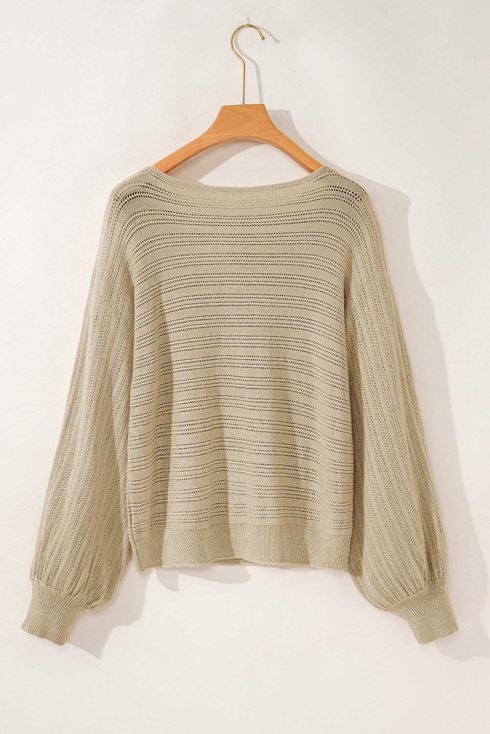 Pull en tricot texturé à œillets et manches lanternes vert cornichon