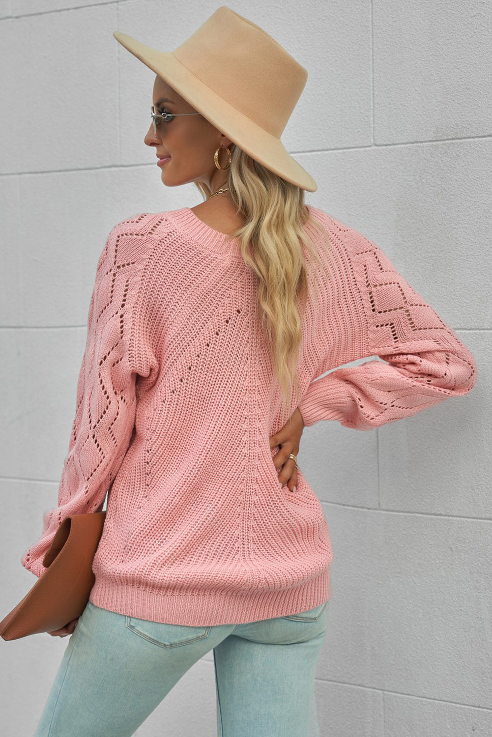 Hollow-out Puffy Sleeve Knit Sweater