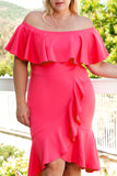 Ruffled Off Shoulder High Low Plus Size Dress