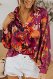 Green Graffiti Printed V Neck Puff Sleeve Blouse