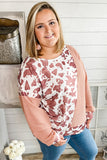 Cow Spots Colorblock Long Sleeve Plus Size Top