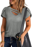 Strappy V Neck Overlap Short Sleeve Top