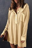 Brown Waffle Knit Buttoned Long Sleeve Top