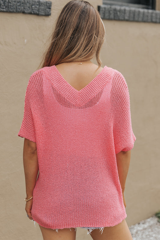 V Neck Half Sleeves Loose Knitted Top