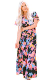 Abstract Floral Pattern Flutter Sleeve Tiered Maxi Dress