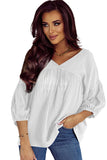 Textured V Neck Bracelet Sleeve Babydoll Blouse