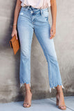 Cross Over Waist Raw Edge Cropped Jeans